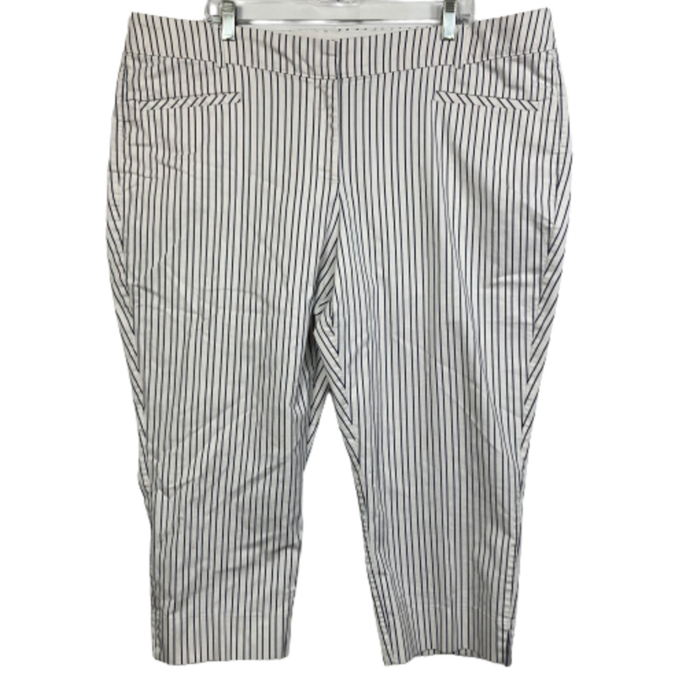 Lane Bryant Pants Womens Sz 22 Allie White Blue Pinstriped Cotton Stretch Capri
